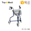 Équipement médical Topmedi Rollator en aluminium à trois roues avec panier de magasinage